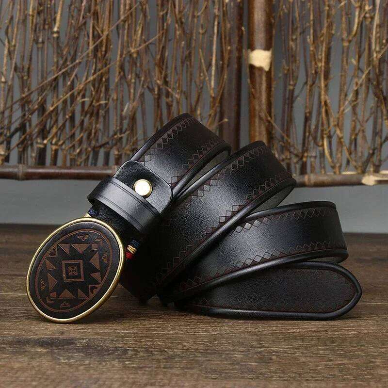 3.8CM Men High Quality Genuine Leather Belt Luxury Smooth Buckle Belts Pure Cowskin Laser Engraving Strap Male Jeans for Man S260228