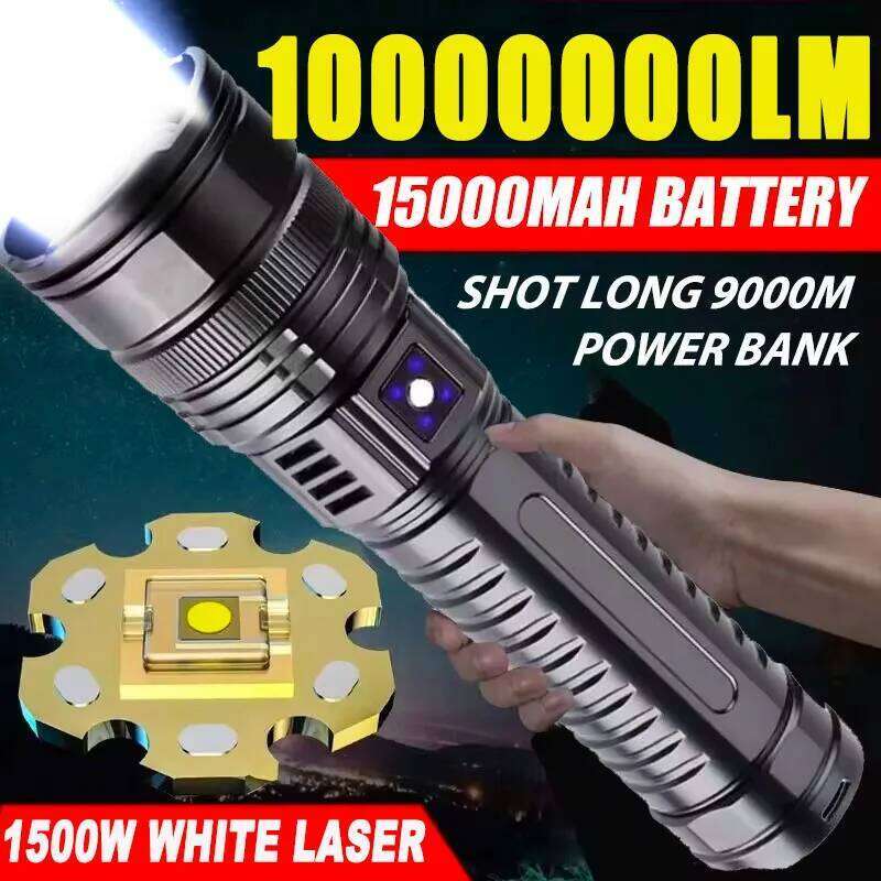 1000000LM High Power Rechargeable LED Flashlight Tactical Work Long Range 3000M Built-in 15000mAh Battery with Tail Light Z260301