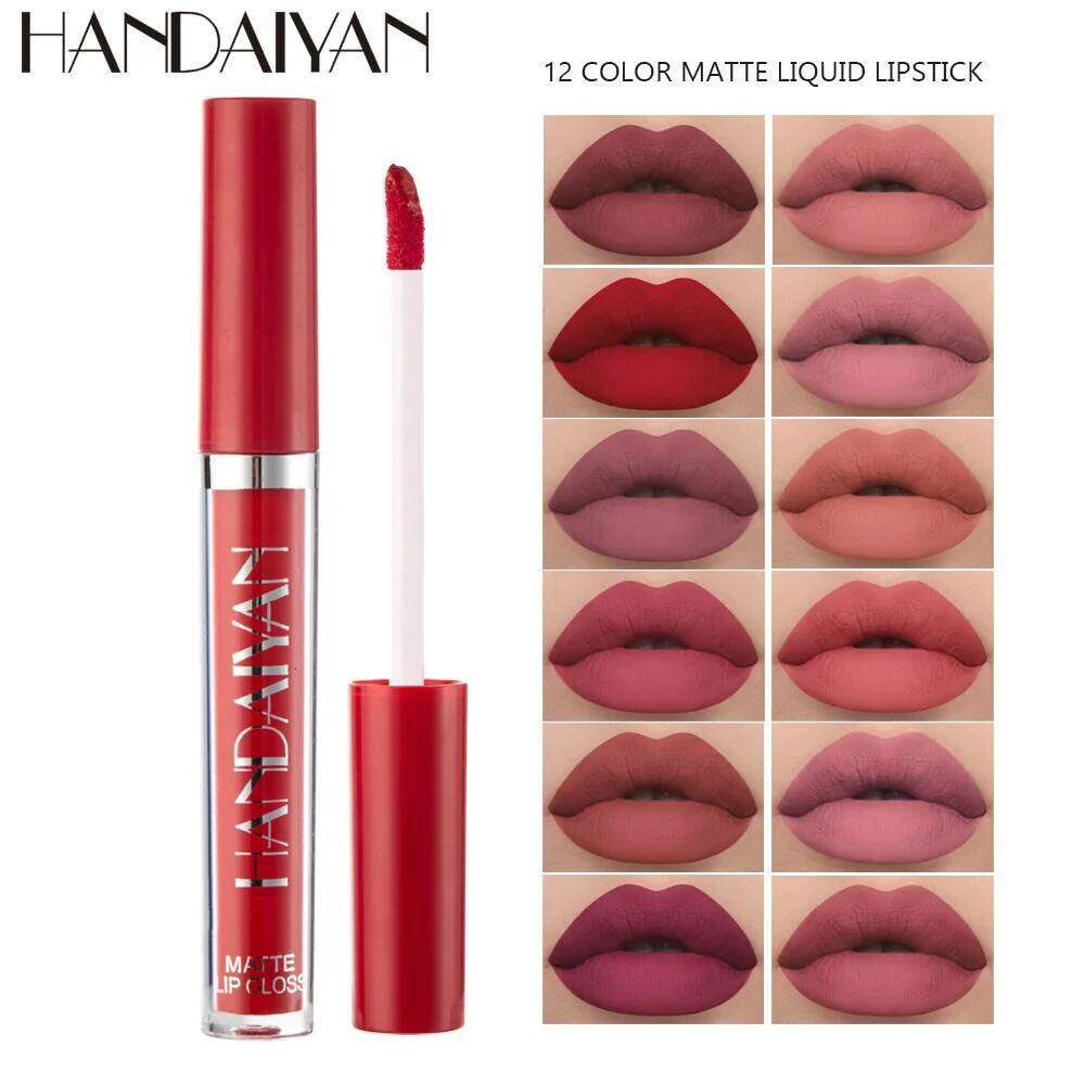 Handaiyan 12 Colors Matt Lip Gloss Longlasting Red Nude Lipstick Liquid matte Waterproof Lipgloss Makeup H260302