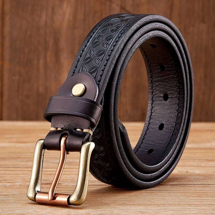 3.3cm Thick Wild Cowskin Men Belt High Quality Genuine Leather Brass Buckle Retro Strap Male Jeans Luxury Designer Belts for Man S260228