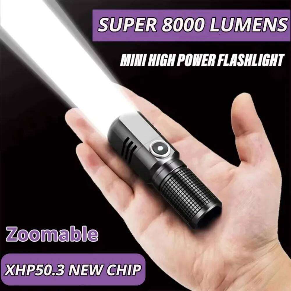 Super Bright XHP50 Mini LED USB Rechargeable Zoom Aluminum Alloy Tactical Flashlight for Outdoor Camping Fishing Z260301