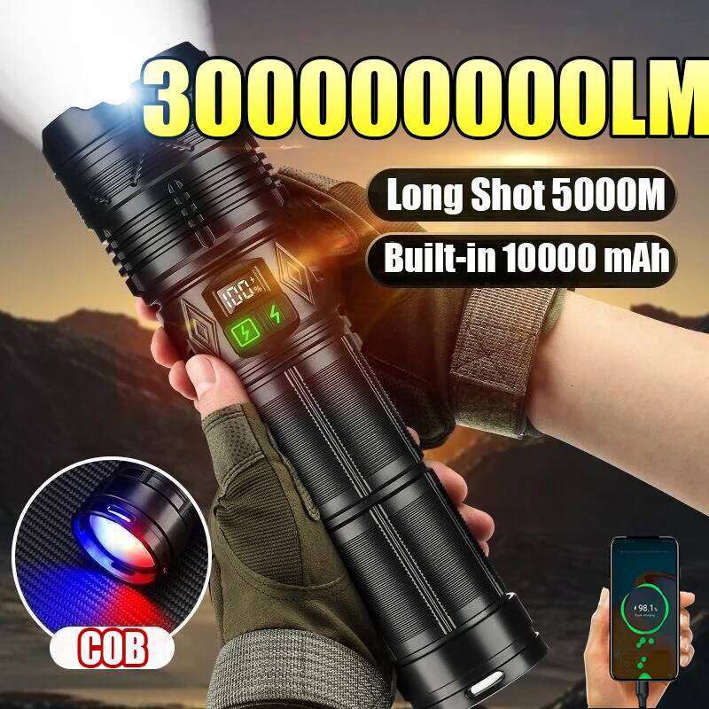 300000000LM Ultra Bright LED Flashlight USB Rechargeable Zoom Flashlights 5000M ABS Tactical Torch Camping Fishing Work Lamp Z260301