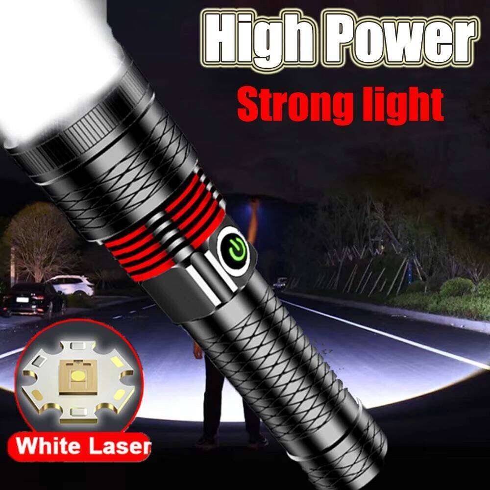 High Power Rechargeable Strong light LED Flashlights White Laser Lamp Beads aluminumalloy flashlight Super Bright LanternCamping Z260301
