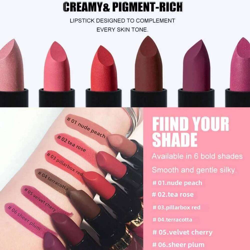 Matte Lipstick Nude Peach Brown Cherry Shades Velvety Smooth Long-Lasting Rich Pigment Waterproof Non-Stick Cup Lip Stick Makeup H260302