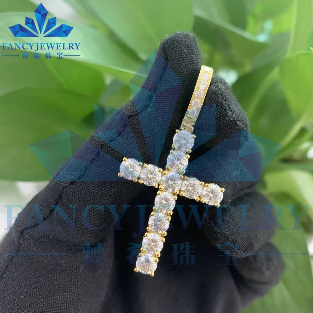 Hot Sale 925 Sterling Silver Hip Hop Style Moissanite Cross Pendant Gold Plated Diamond Tester for Gift Charm Pendants