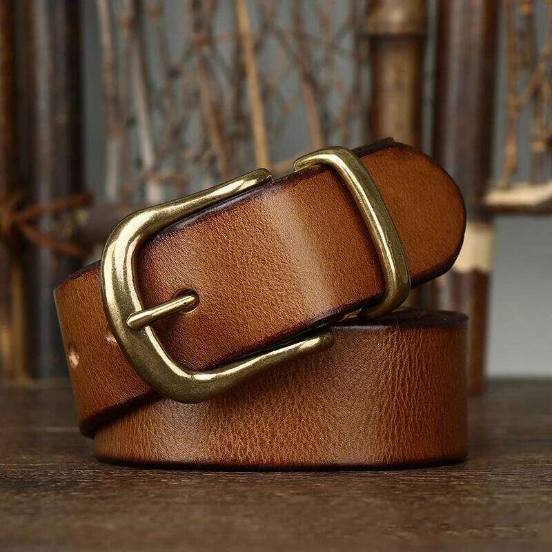 3.8CM Pure Cowhide Genuine Leather for Men High Quality Jeans Brass Buckle Belts Cowboy Waistband Male Fashion Designer Luxury S260228