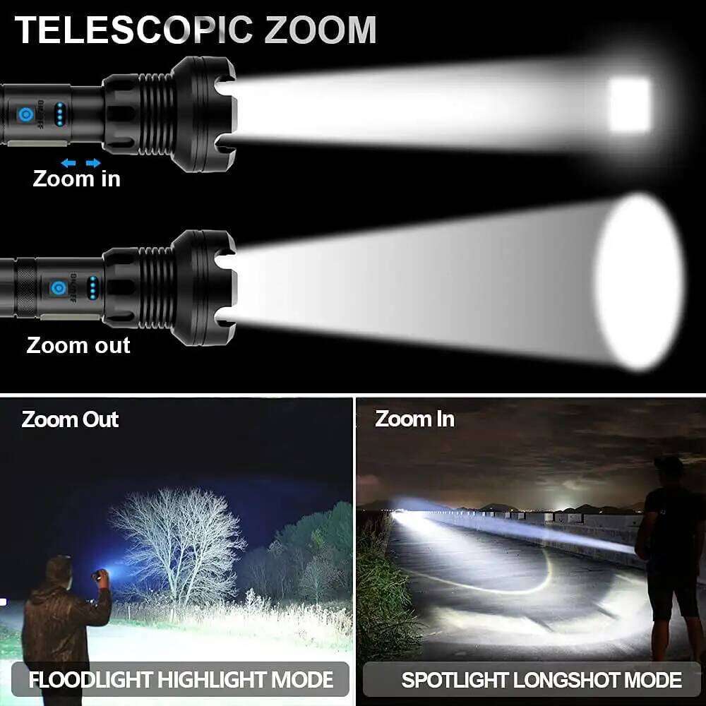 90000 High Lumens LED Rechargeable Tactical Laser Flashlight Outdoor Lighting Waterpoof Climbing Camping COB Zoomable Light Z260301