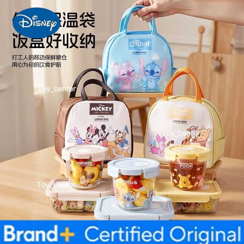 Anime disney CartoonMickey 900Ml Large Capacity Glass Lunch Box Kawaii 3-Compartment Lunch Box Portable Fresh Bowl holiday gift H260304