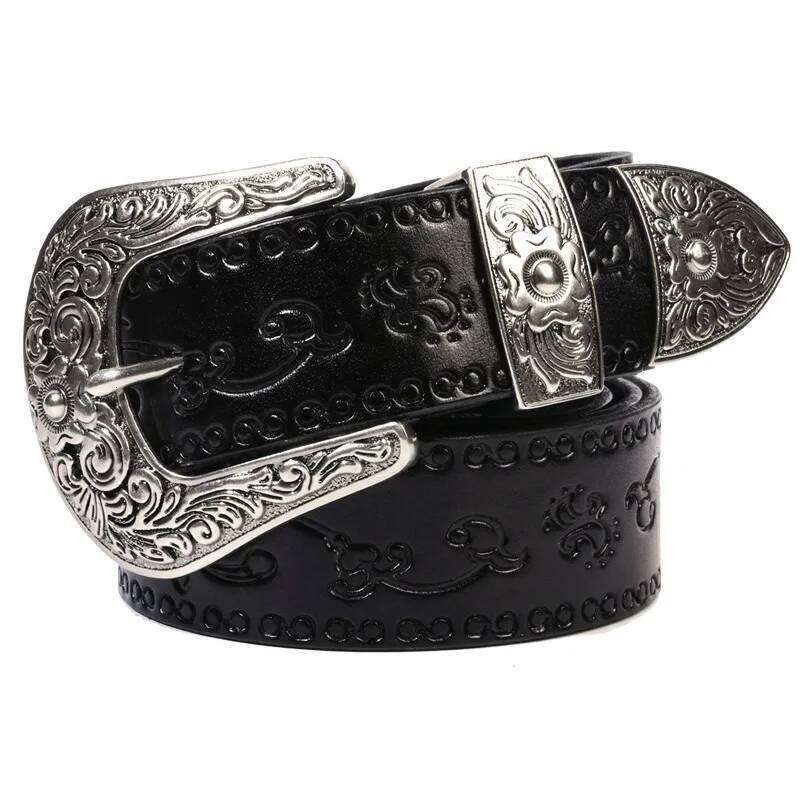 3.8cm Width Men Genuine Leather Vintage Luxury Print Pin Buckle High Quality Cowskin Cowhide Strap Jeans Belt S260228