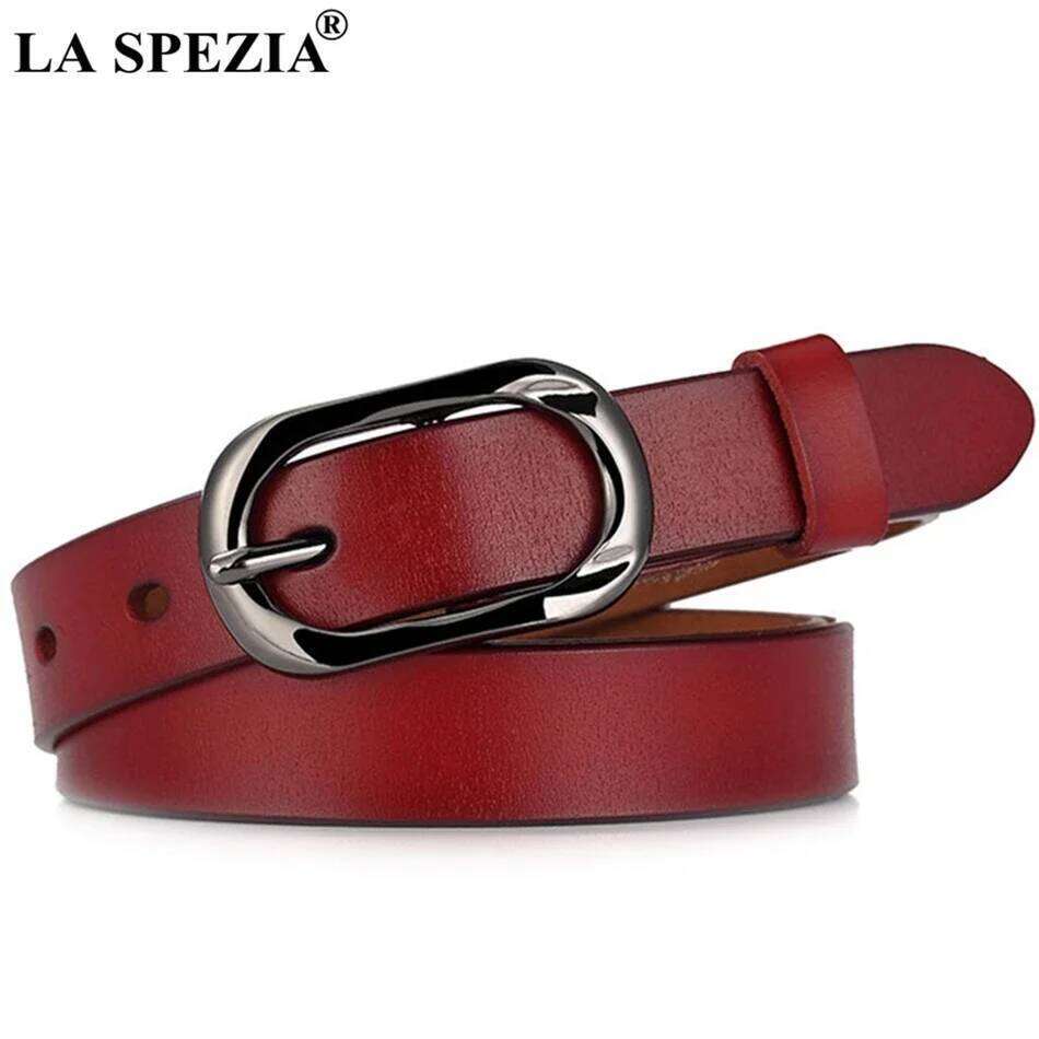 LA SPEZIA Genuine Women Burgundy Pin Buckle Female Vintage Brand Real Leather Ladies Classic Belt For Jeans S260228