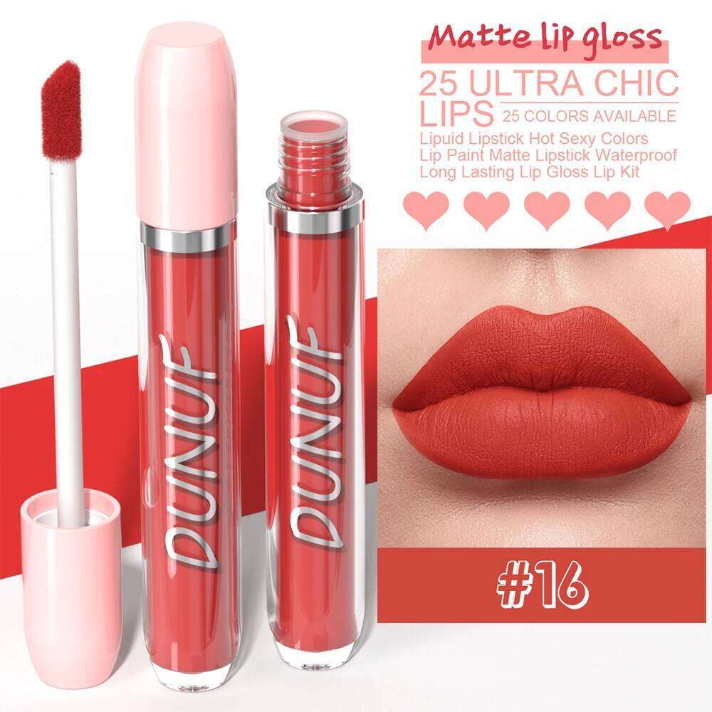 Matte Lip Gloss 16pc/set: Waterproof Lipstick Moisturizing Long Lasting Non-Stick Cup, Nude, Y2K Christmas Valentine's Day Gifts H260302