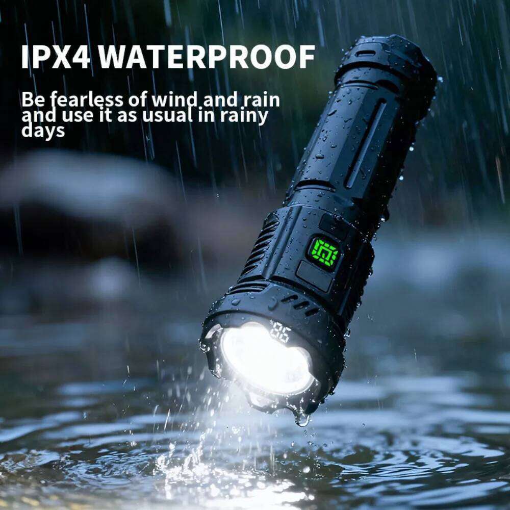 High Power Rechargeable LED Tactical Flashlight Built-in Battery Telescopic Zoom Torch Lamp for Outdoor Camping Fishing Z260301