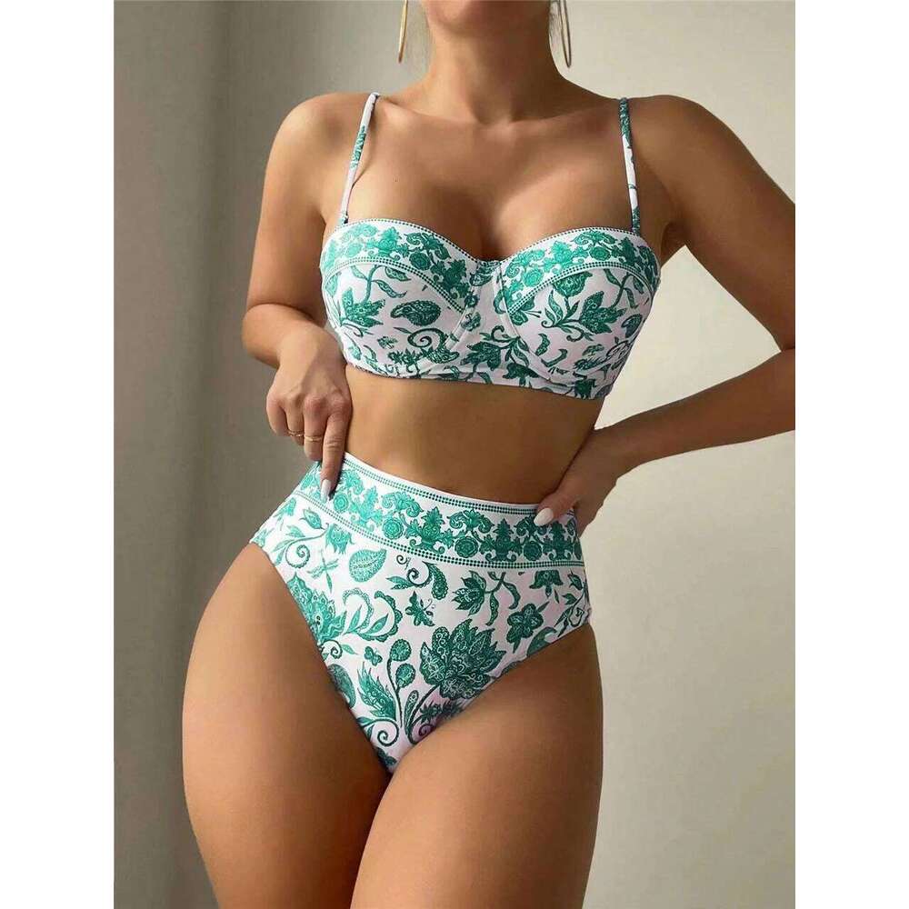 Shoulder Strap Bikinis 2026 New Women Print Swimwear High Waist Swimsuit Bathing Suit Female Bathers Swimming Beach Wear Summer Z260301