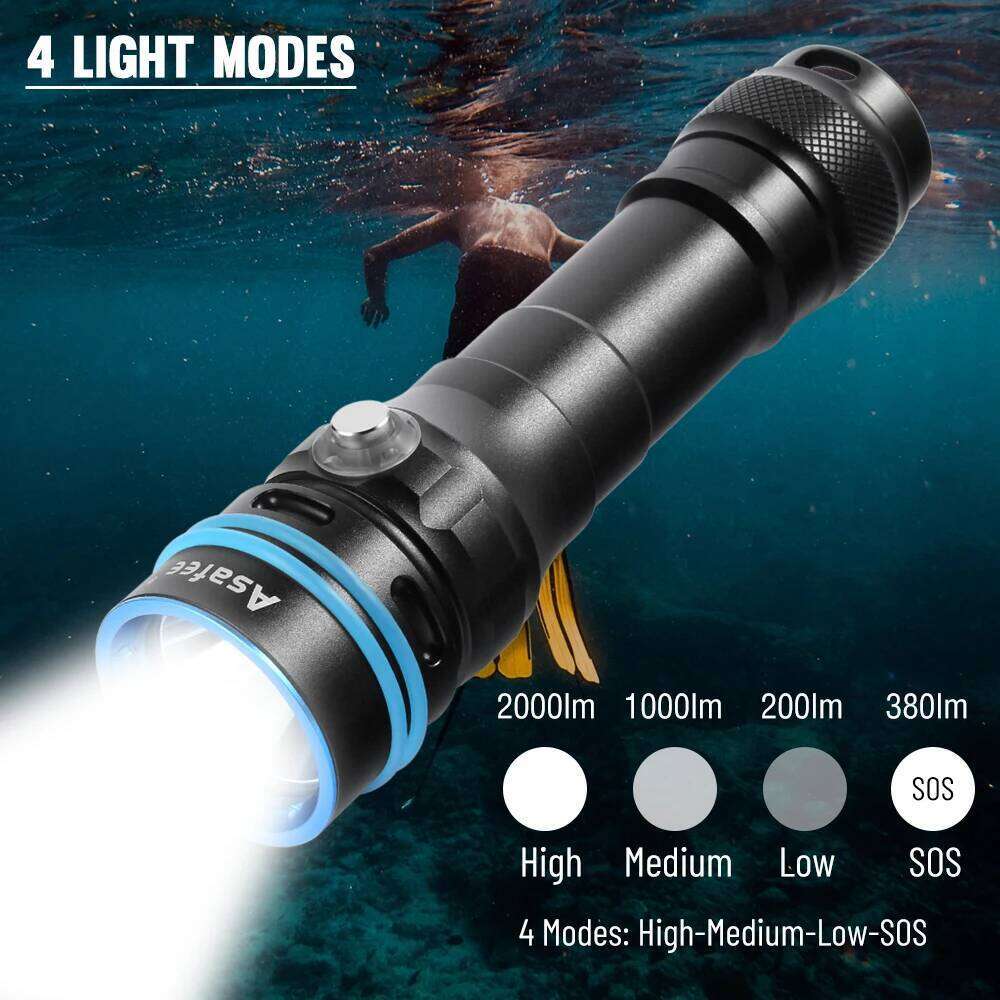 Asafee DT100 SFT40 LED Diving Flashlight 2000LM Power Light 50M Underwater IPX8 Waterproof Dive Spearfishing Lamp Scuba Torch Z260301