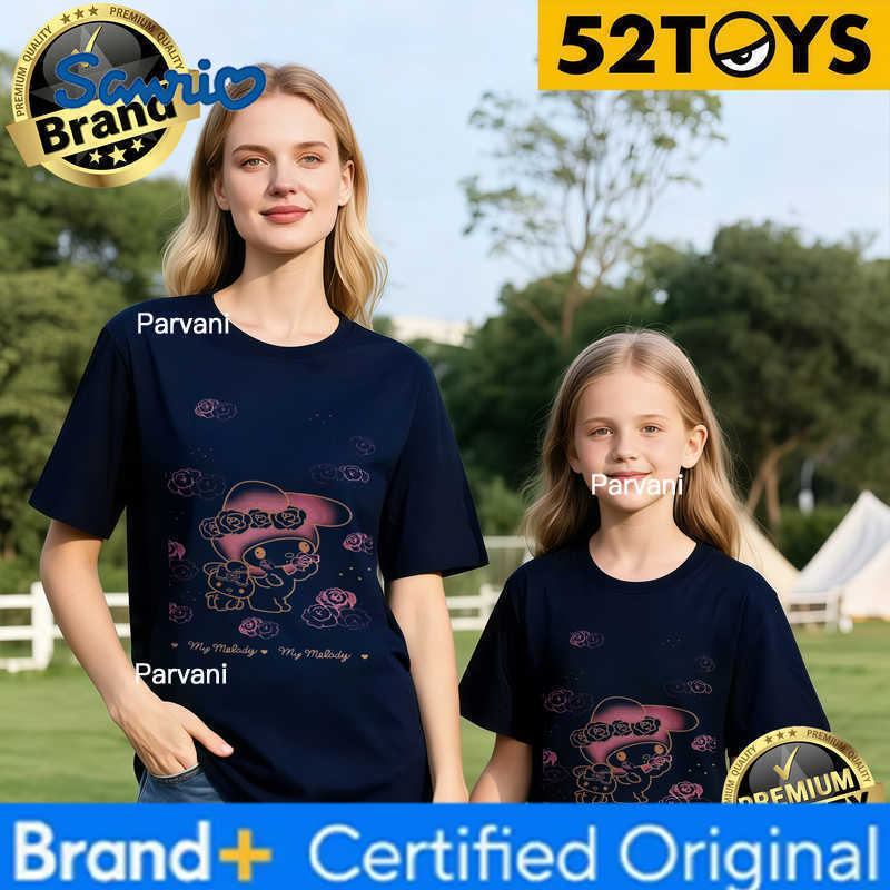 Sanrio 2026 Autumn-Winter Trending My Melody Floral Bunny Print 100 Cotton Parent-Child T-Shirts High Quality Loose Casual Y2K H260302