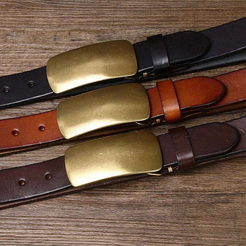 3.3cm Pure Cowskin Men Belt High Quality Genuine Leather Smooth Brass Buckle Strap Male Jeans Luxury Designer Belts for Man S260228