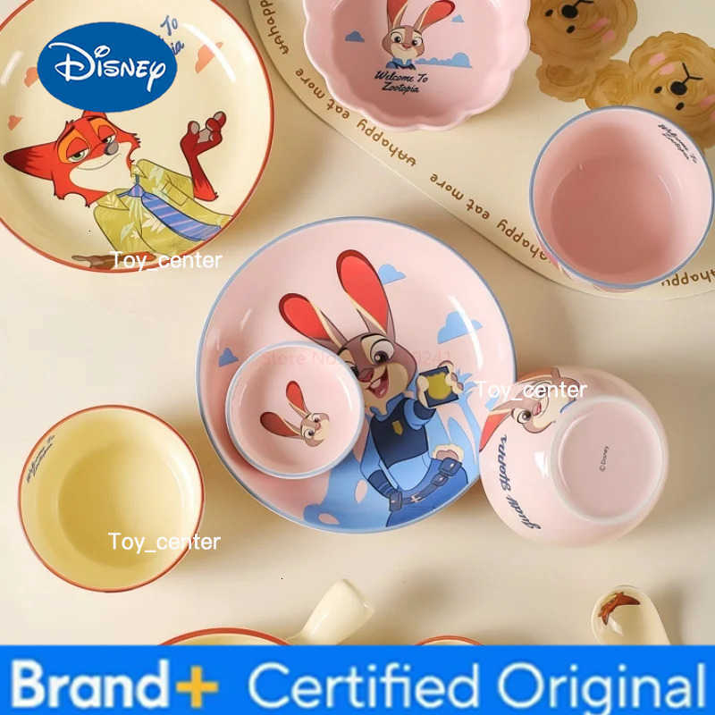 Disney Anime Cartoon Zootopia Nick Judy Wilde Ceramic Tableware Set Household Fox Rabbit Tableware Cute Rice Bowls Dishes Plate H260302