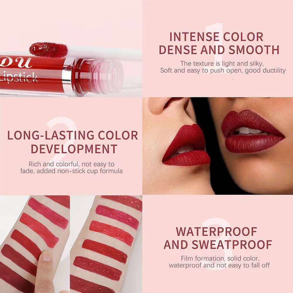 1 Pcs Matte Lipstick Lip Gloss Shade for All Skin Types Long-Lasting Non-Fading Waterproof Non-stick Cup Exquisite Gift Lips H260302