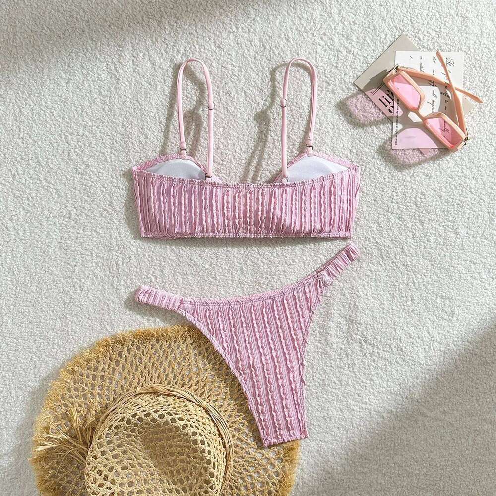 Wrinkled Crinkled Knotted Women Swimwear Female Swimsuit Two-pieces Bikini set Brazilian Bather Bathing Suit Swim Z260301