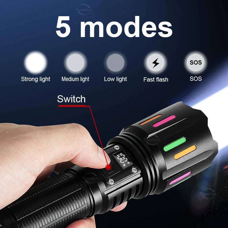 Super Powerful LED Flashlight 2000000LM High Power Torch Strong 800W Led Flash Light Rechargeable Hunting Tactical Lantren Z260301