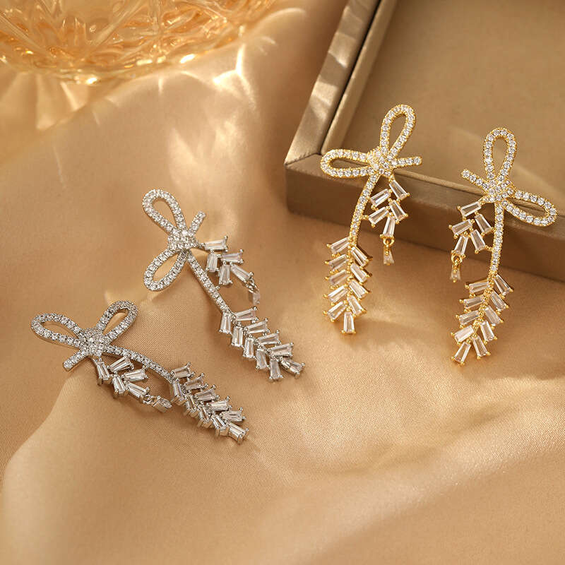 New Light Luxury Style Bow With Zirconia Fashionable Unique S925 Silver Needle Studs