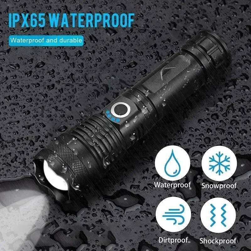 P50 Waterproof Tactical Flashlight- 5000LM High Power LED,Rechargeable Zoomable Aluminum Alloy Torch for Camping/Fishing/Hunting Z260301