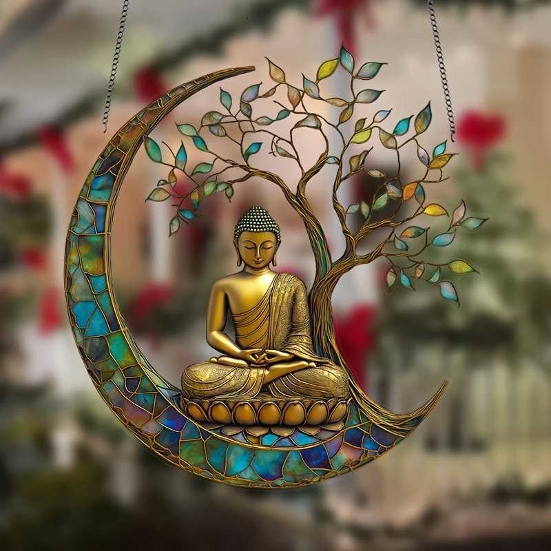 Acrylic 2D Buddha Statue Sun Catcher Buddhist Believer Window Ledge Light Collector Home Decoration PendantT260302