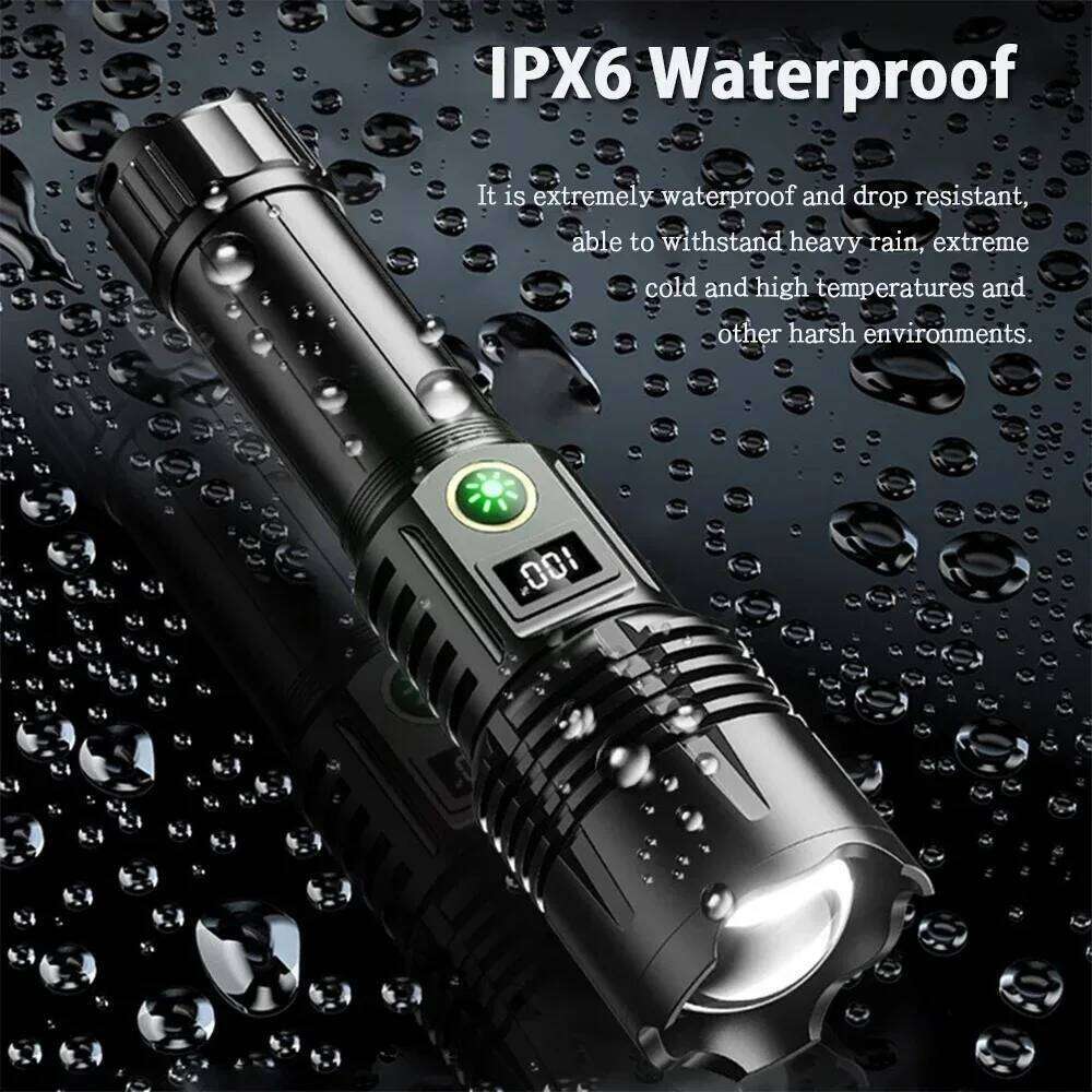 Super Bright LED Flashlight Rechargeable Zoom Long Range Aluminum Alloy Torch with Digital Power Display for Outdoor Camping Z260301