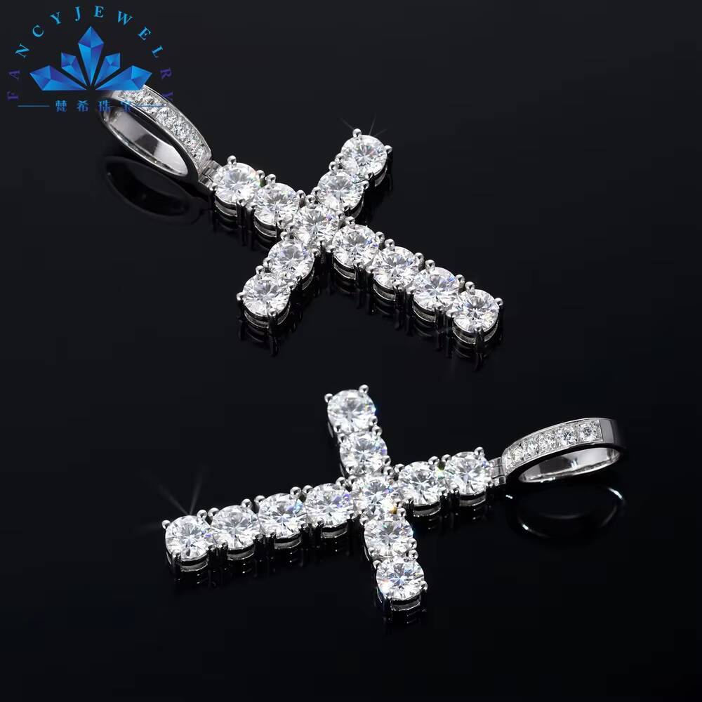 Hot Sale 925 Sterling Silver Hip Hop Style Moissanite Cross Pendant Gold Plated Diamond Tester for Gift Charm Pendants