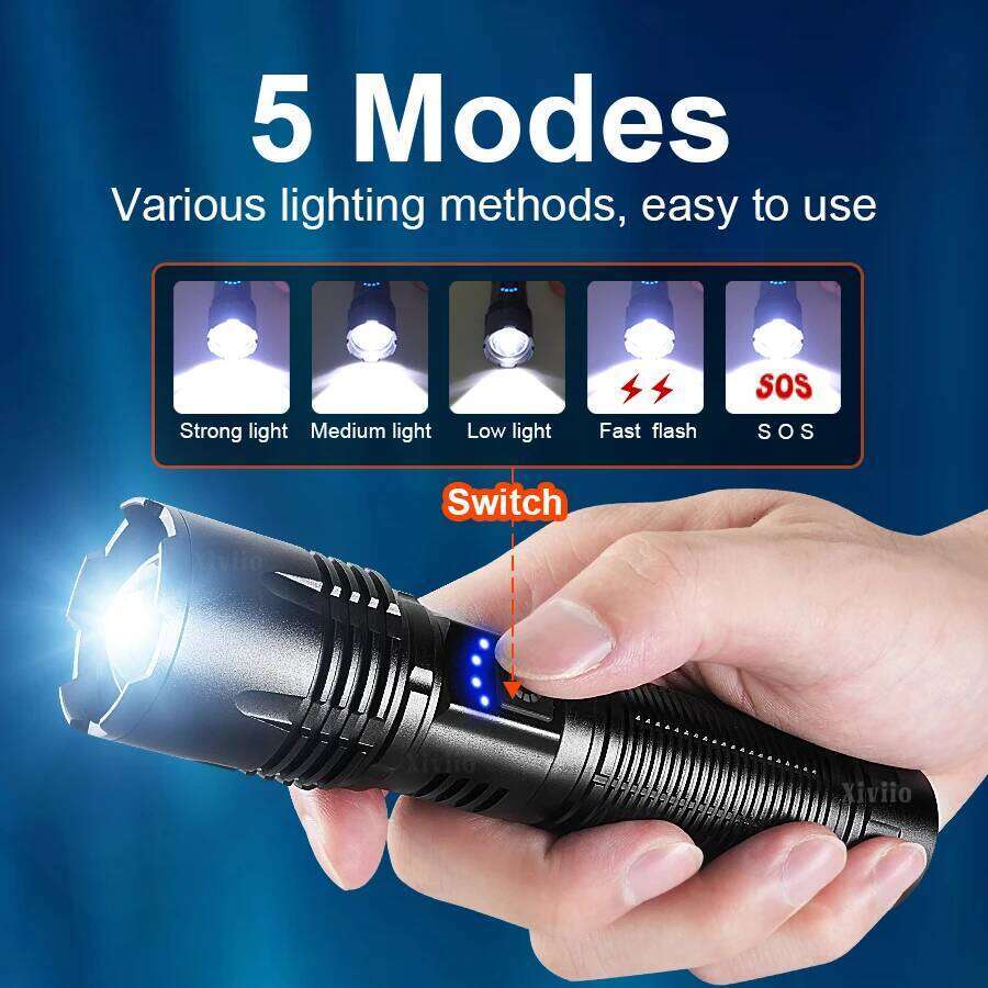 9000000LM LED Strong Light Flashlight Portable Rechargeable Lamp Built-in Battery Long Range Tactical Lantern Outdoor Lights Z260301