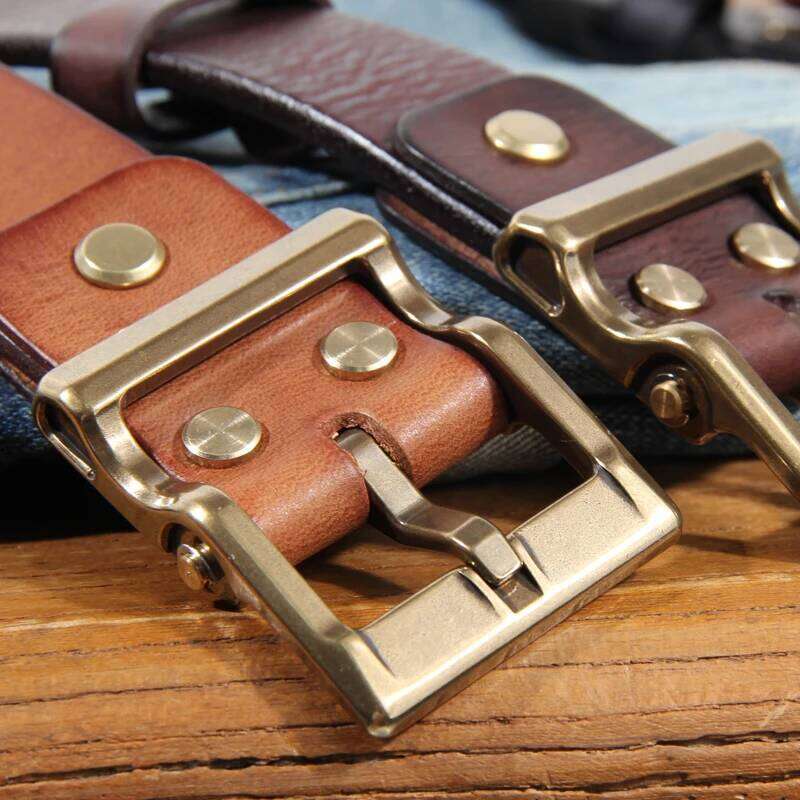 Retro Heavy Metal Rock Style Brass Pin Buckle Casual Men's Leather Vintage Luxury Handmade Top Layer Cow Jeans Soft Belt S260228