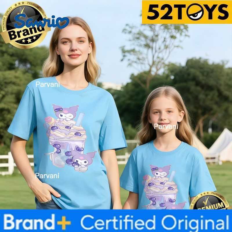 Sanrio 52TOYS Kuromi Dessert Print Family T-shirts 2026 Summer 100 Cotton Casual Loose Parent-Child Y2k Tees Single Piece3Pcs H260302