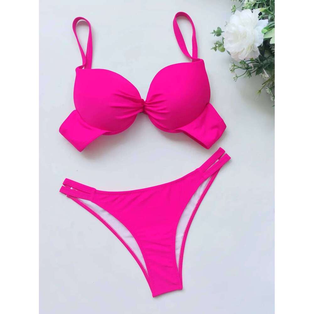 Sexy Push Up Bikinis Sets Two Pieces Solid Thong Swimsuit Swimwear Conjunto De Bikini Tankini Biquini Z260301