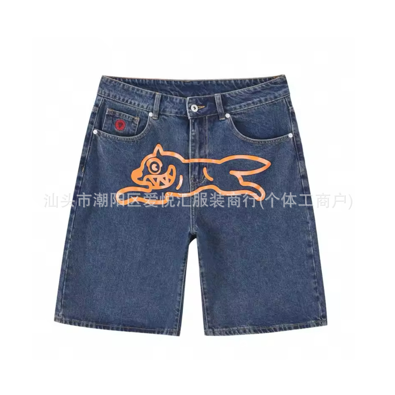 Summer Y2k Streetwear Mens Denim Shorts Hip Pop Dog Printed Male Knee Length Jeans Wide Leg Baggy Shorts Pants 250303