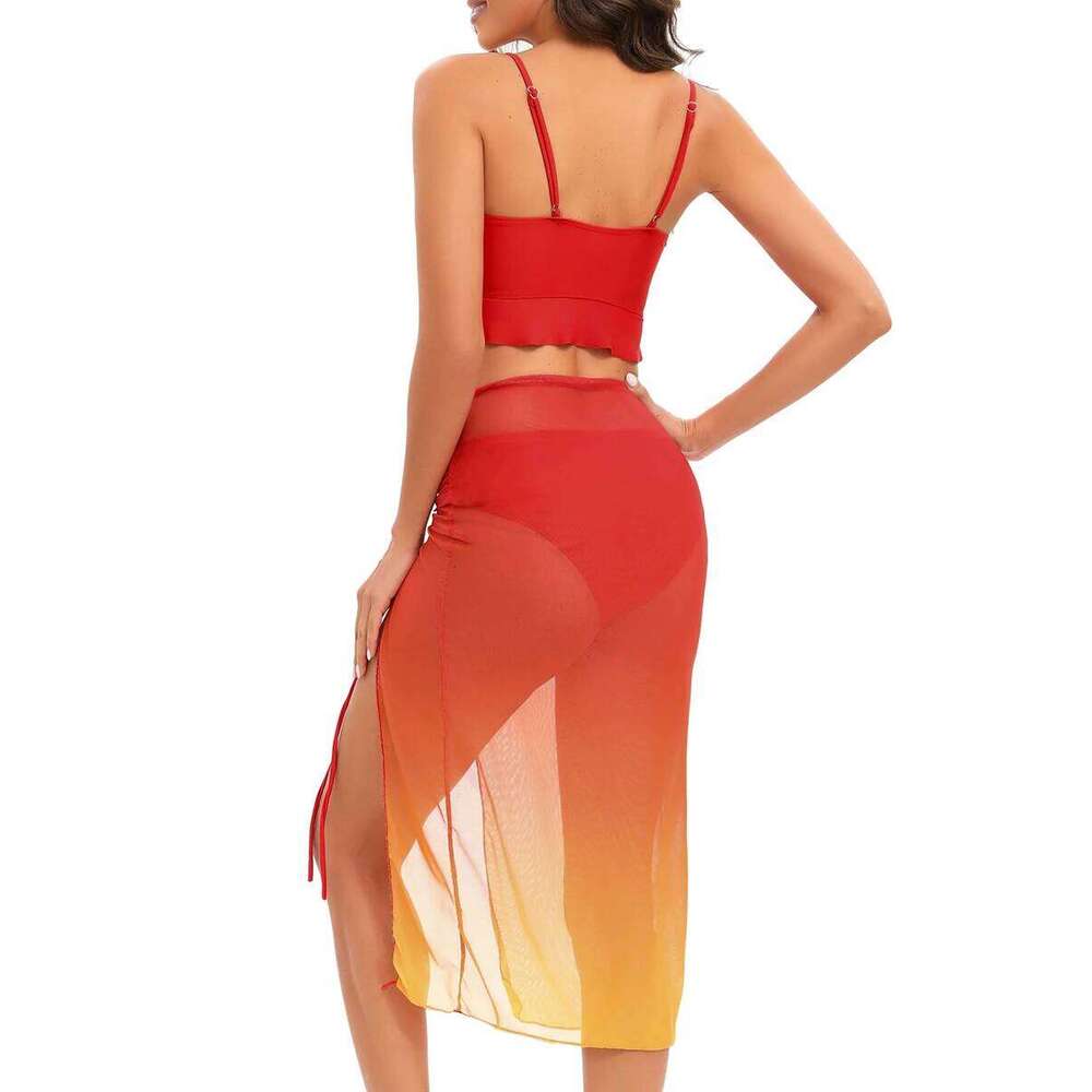 3 Pieces Strappy Bikini 2025 & Beach Dress Ruffle Swimsuit Women Sexy Swimwear Female Bather Bathing Swimming Swim Suit Z260301