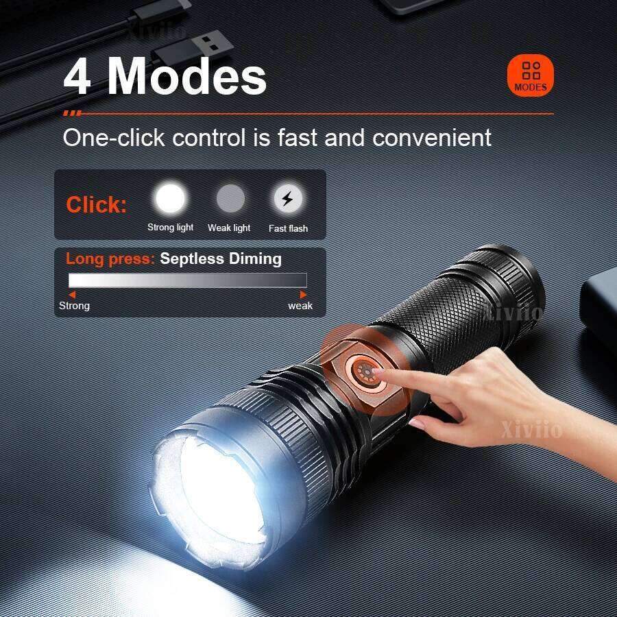 5000000LM New Upgrade Flashlight 4000M Super Bright Tactical Torch High Power USB Rechargeable Lamp Camping Fishing Light Z260301
