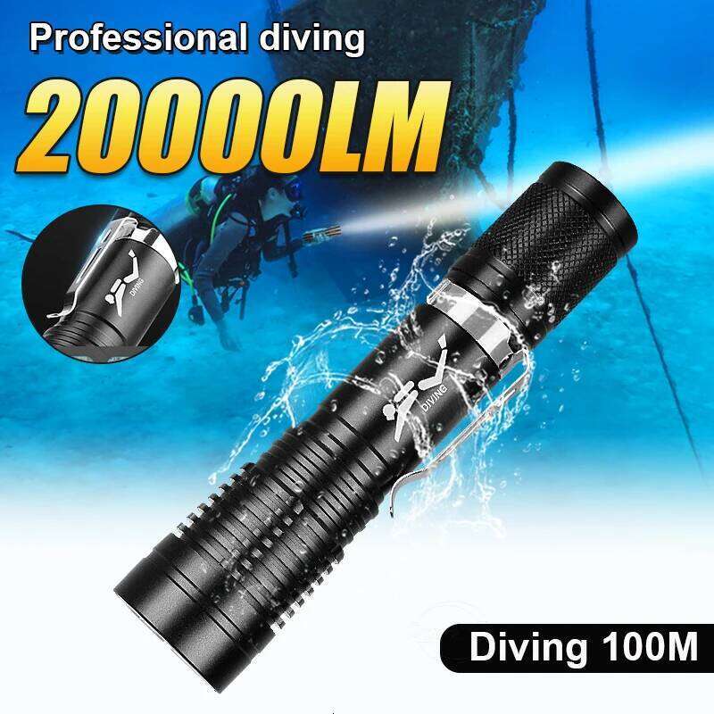 Portable LED Flashlight High Brightness Professional Diving Torch IPX8 Waterproof Underwater Lantern Amphibious Outdoor Lights Z260301
