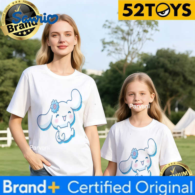 Sanrio 2026 Autumn-Winter Trending Cinnamoroll Blue Floral Print 100 Cotton Parent-Child T-Shirts High Quality Loose Casual Fashion H260302