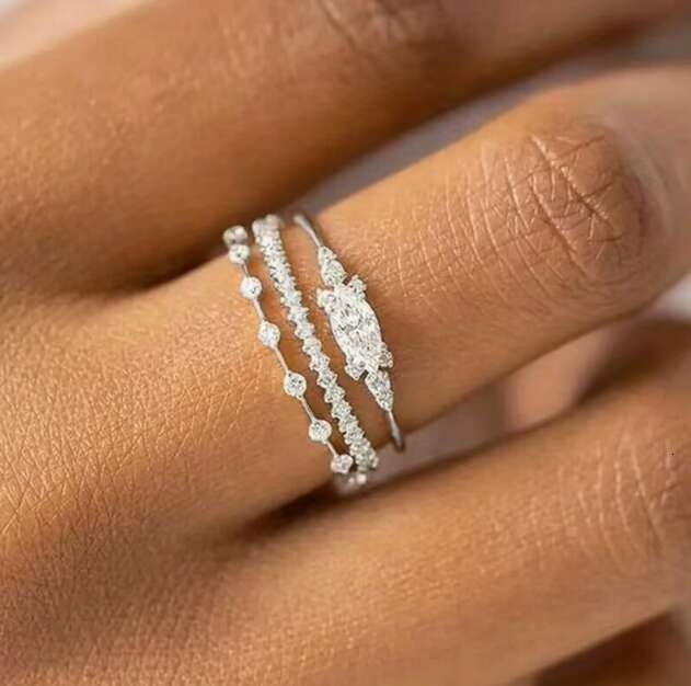 Ring Stackable Horse Eye Stone with Shiny Cubic Zirconia Gold Silver Plated for Wedding Engagement and Special Occasion Jewellery Gift High Quality Te
