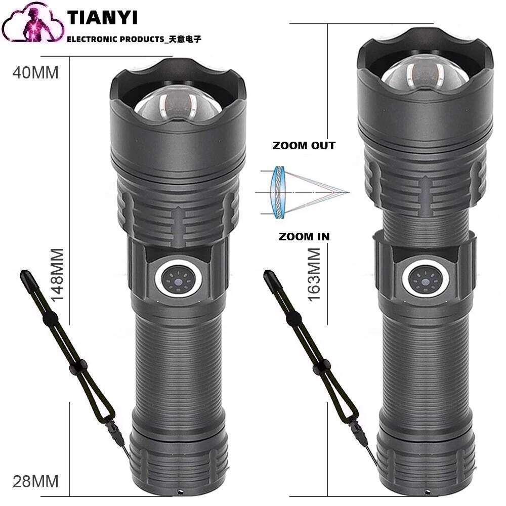 30W White Laser Flashlight with Type-C Charging, LED, High-Power Long-Range Zoom Outdoor Lighting Lamp Z260301