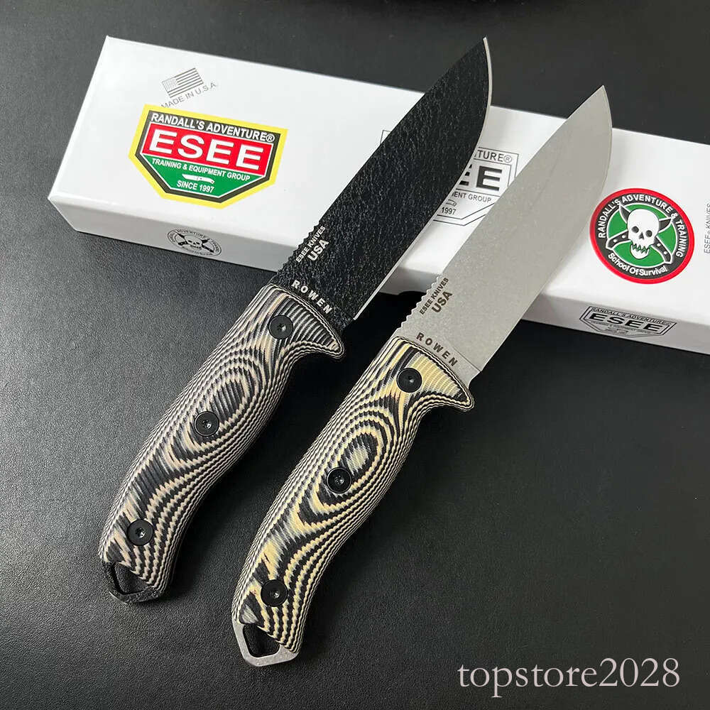 H2501 ESEE-5 Survival Straight Knife 1095 High Carbon Steel Stone Wash Drop Point Full Tang G10 Handle Outdoor Fixed Blade Knives with Kydex