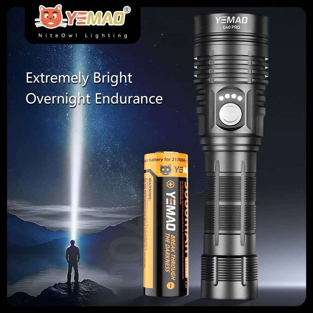 YEMAO Powerful LED Flashlight Rechargeable 2000 Lumens Hand Lamp Interchangeable 21700 Battery Flash Torch Alloy Waterproof Z260301