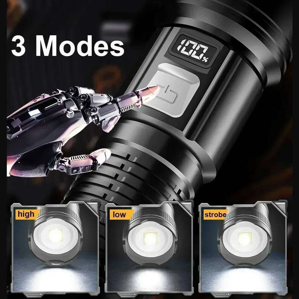 100000LM High Strong Power Led Flashlights Tactical Torch with Display Light USB Charging Camping Fishing Emergency Zoom Lantern Z260301