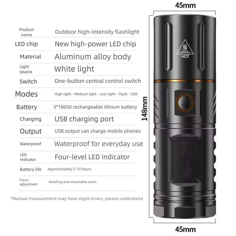 Durable 5 Levels Zoomable Rechargeable High Power LED Flashlight Waterproof Ultra-Bright Torch Z260301