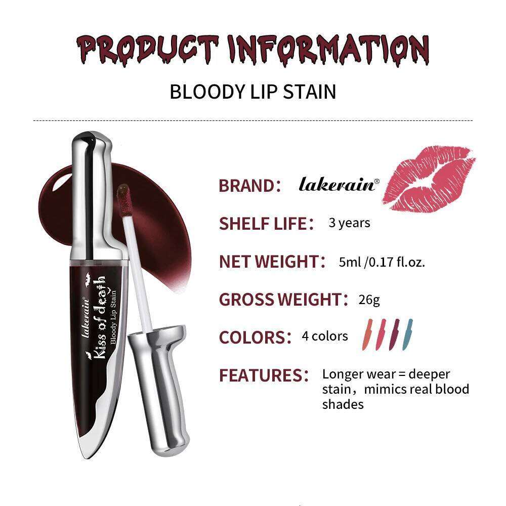 Lakerain Dark Black Long-lasting Dye High Color Liquid Gloss Color-changing Lip Glaze Gothic For Halloween Dance Party H260302
