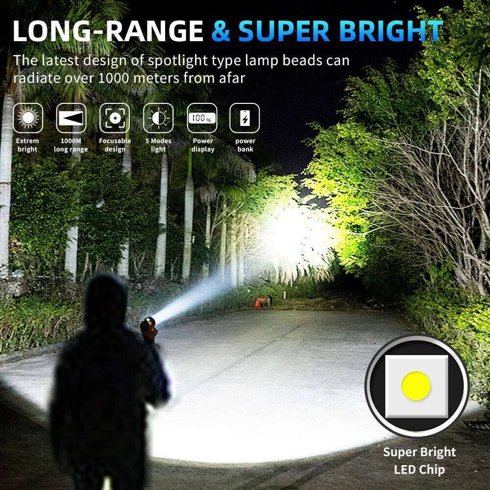 1600000 LM Super Bright Flashlight USB Rechargeable LED Long Range Tactical Torch Outdoor Waterproof Camping Fishing Lantern Z260301