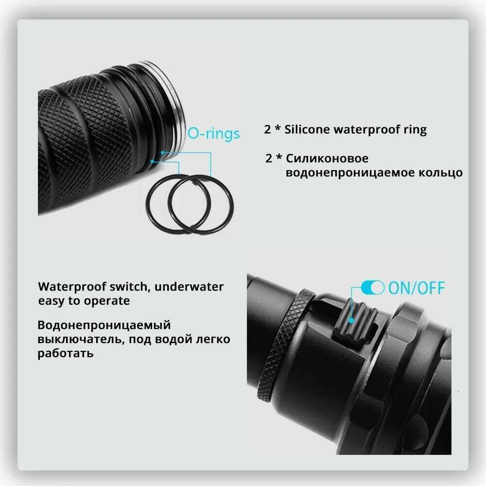 High Power Flashlight IP68 Highest Waterproof Rating Professional Diving Light Powered by 18650 Battery With Hand Rope Z260301