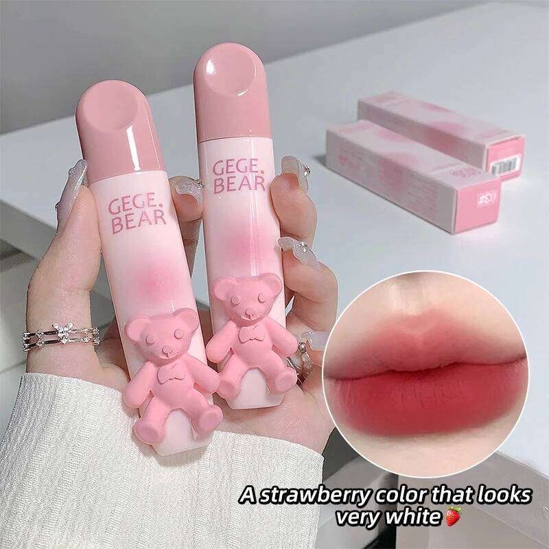 Cute Little Bear Glaze Mist Face Matte Velvet Lipstick Holding Makeup Whitening Cream Coloring Lip Color H260302