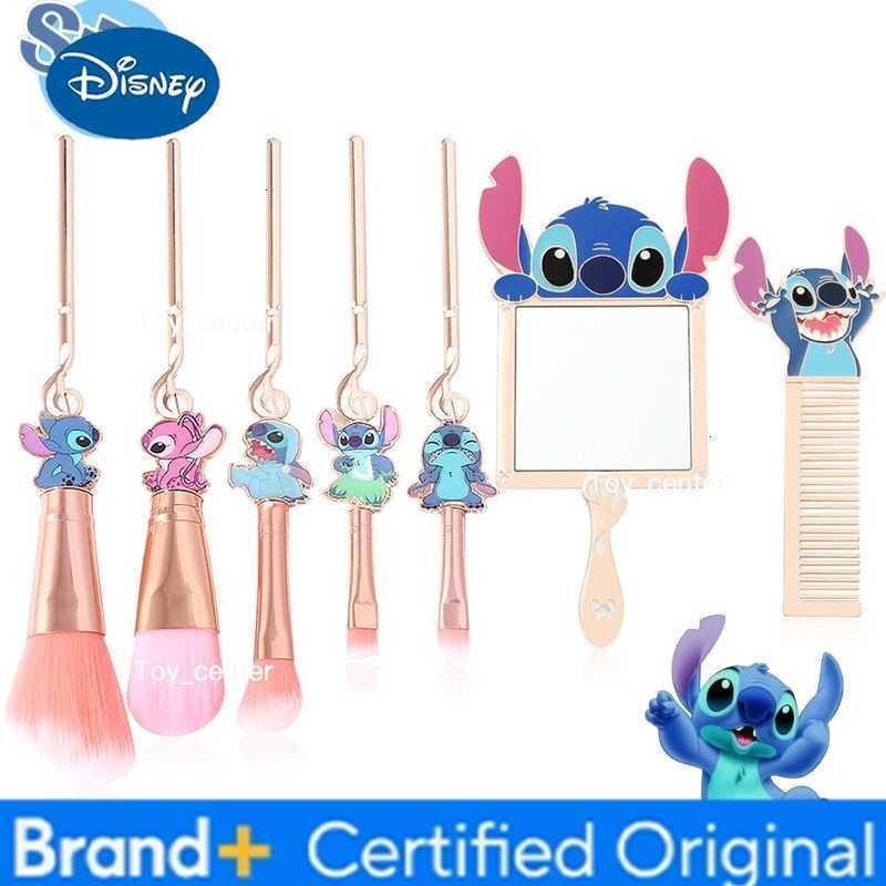 Disney Cartoon Cute Stitch Makeup Tools Set of 7 Lip Brush Comb Makeup Brush Set Portable Handheld Mirror Holiday Gift for Girls H260302