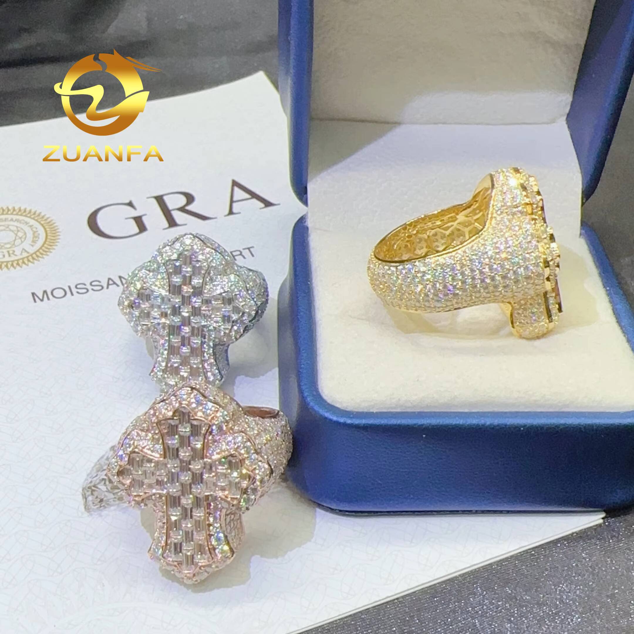 Luxury Jewelry VVS Moissanite Diamond Men Ring Shining Iced Out Cross Rings Hip Hop Rings